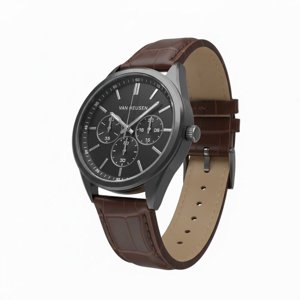 Van Heusen Men’s Watch & Bracelet Set Brown Leather - Picture 3 of 5